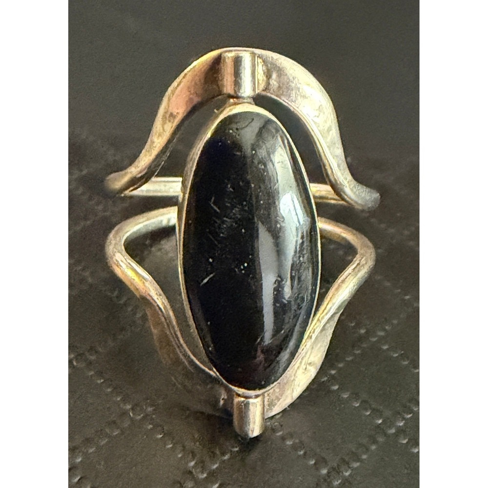 Mexican Silver ATI Spinner Ring Onyx Sterling Silver 925 Ring